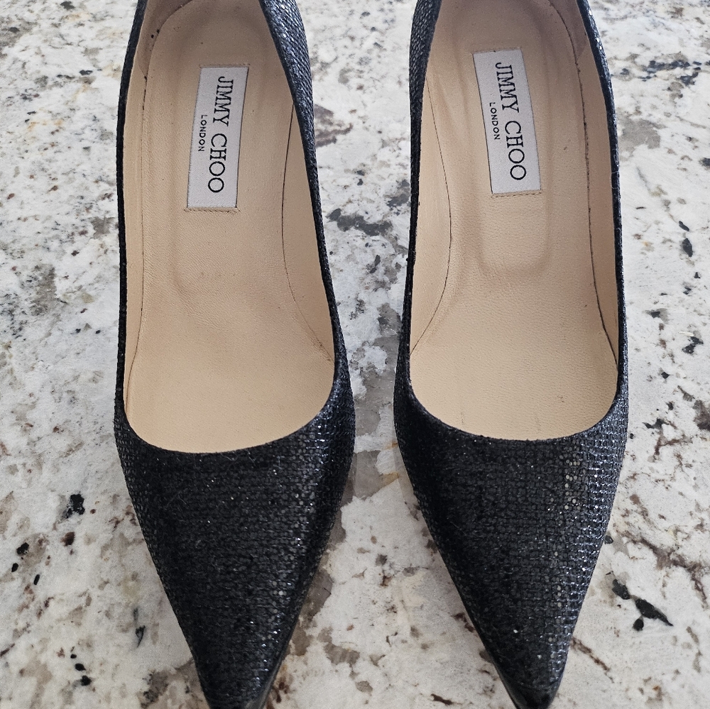 Jimmy Choo Black Glitter Heels